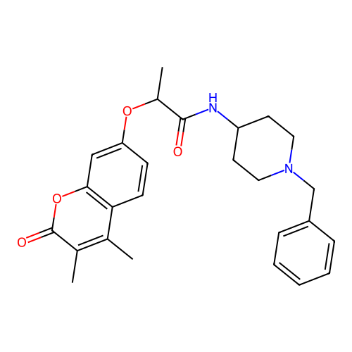 N-(1-benzyl-4-piperidyl)-2-(3,4-dimethyl-2-oxo-chromen-7-yl)oxy-propanamide structure