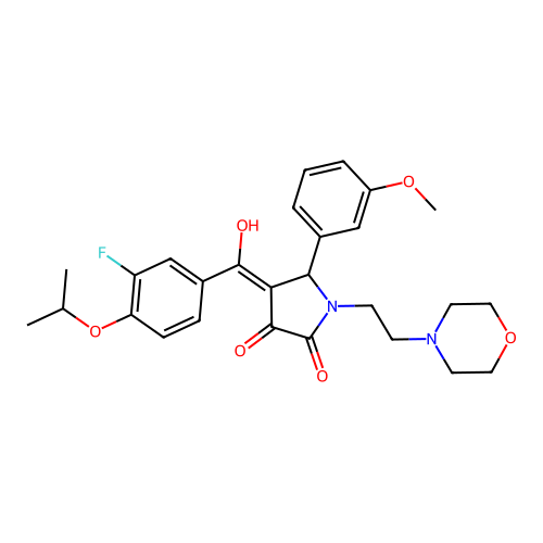 4-[(3-fluoro-4-propan-2-yloxyphenyl)-hydroxymethylidene]-5-(3-methoxyphenyl)-1-(2-morpholin-4-ylethyl)pyrrolidine-2,3-dione structure