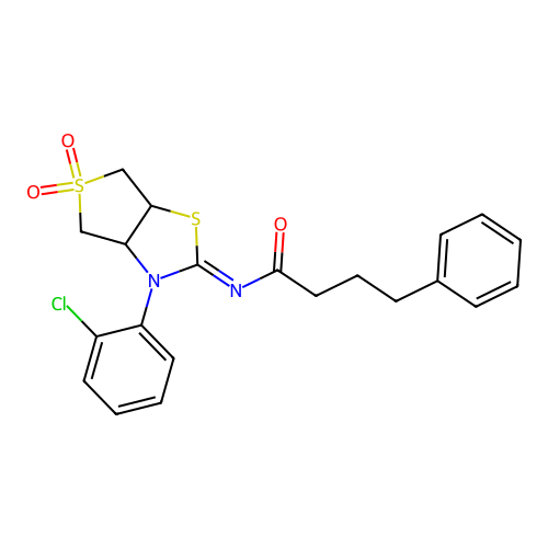 (Z)-N-(3-(2-chlorophenyl)-5,5-dioxidotetrahydrothieno[3,4-d]thiazol-2(3H)-ylidene)-4-phenylbutanamide structure