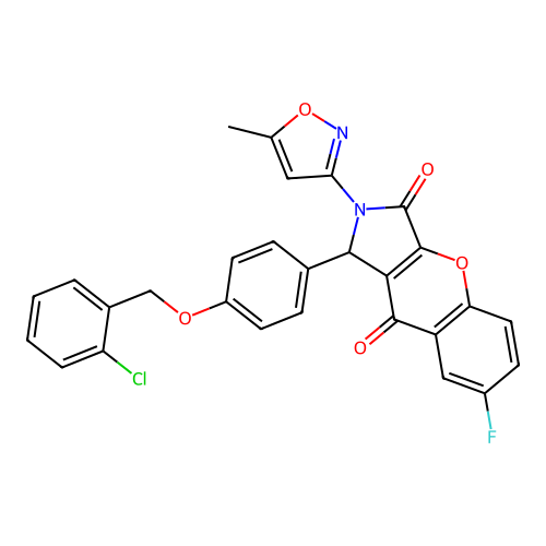 1-(4-((2-chlorobenzyl)oxy)phenyl)-7-fluoro-2-(5-methylisoxazol-3-yl)-1,2-dihydrochromeno[2,3-c]pyrrole-3,9-dione structure