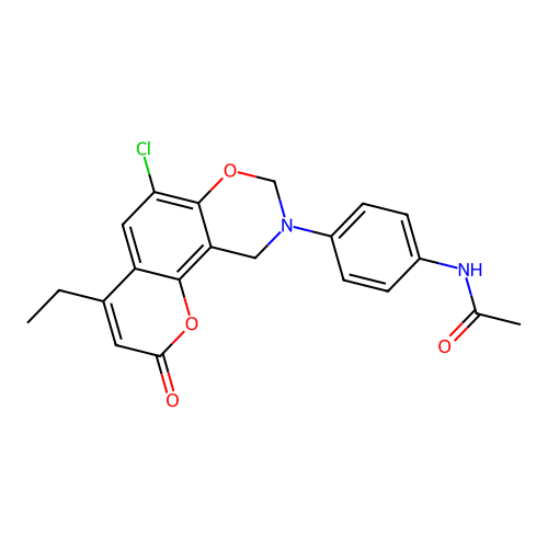 N-(4-(6-chloro-4-ethyl-2-oxochromeno[8,7-e][1,3]oxazin-9(2H,8H,10H)-yl)phenyl)acetamide structure