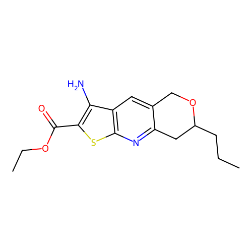 ethyl 3-amino-7-propyl-7,8-dihydro-5H-pyrano[4,3-b]thieno[3,2-e]pyridine-2-carboxylate structure