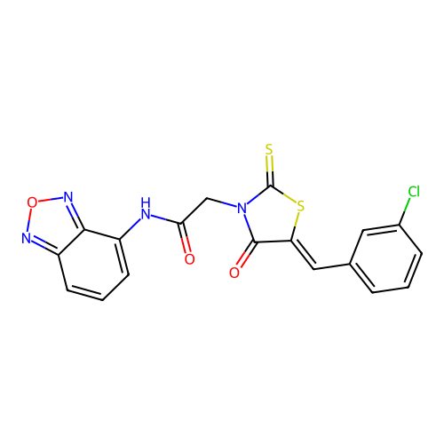 N-(2,1,3-benzoxadiazol-4-yl)-2-[(5Z)-5-(3-chlorobenzylidene)-4-oxo-2-thioxo-1,3-thiazolidin-3-yl]acetamide structure