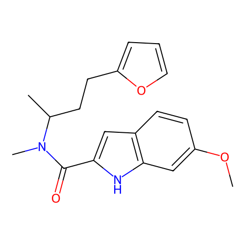 N-[4-(furan-2-yl)butan-2-yl]-6-methoxy-N-methyl-1H-indole-2-carboxamide structure