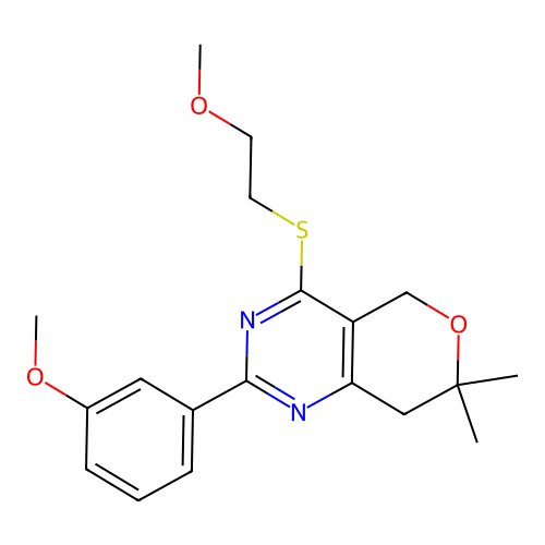 4-(2-methoxyethylsulfanyl)-2-(3-methoxyphenyl)-7,7-dimethyl-5,8-dihydropyrano[4,3-d]pyrimidine structure