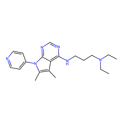 N'-[5,6-dimethyl-7-(pyridin-4-yl)-7H-pyrrolo[2,3-d]pyrimidin-4-yl]-N,N-diethylpropane-1,3-diamine structure