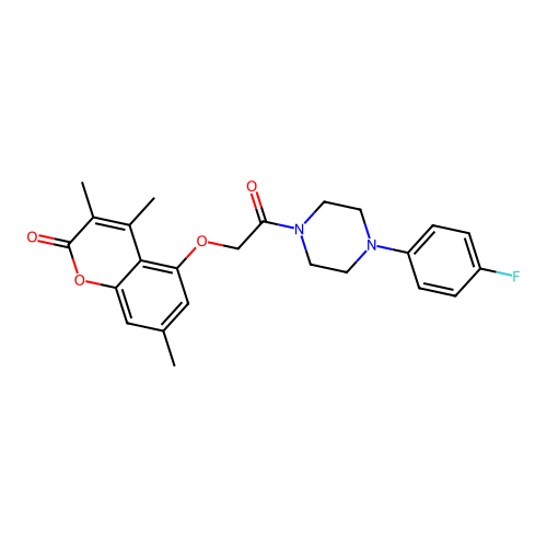 5-(2-(4-(4-fluorophenyl)piperazin-1-yl)-2-oxoethoxy)-3,4,7-trimethyl-2H-chromen-2-one structure