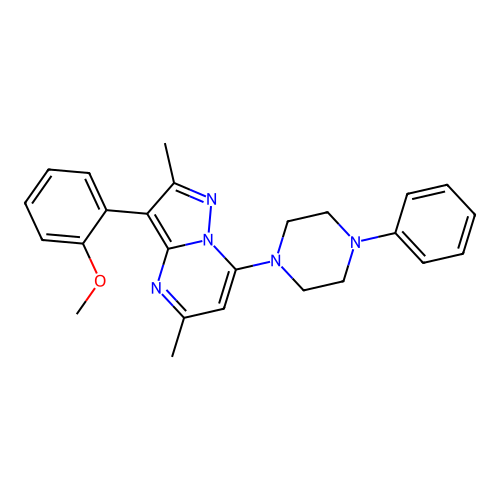 3-(2-methoxyphenyl)-2,5-dimethyl-7-(4-phenylpiperazin-1-yl)pyrazolo[1,5-a]pyrimidine structure