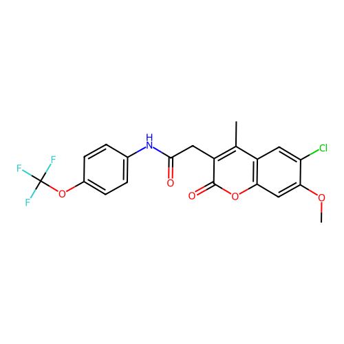 2-(6-chloro-7-methoxy-4-methyl-2-oxo-chromen-3-yl)-N-[4-(trifluoromethoxy)phenyl]acetamide structure