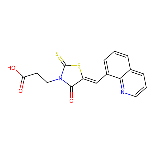 (Z)-3-(4-oxo-5-(quinolin-8-ylmethylene)-2-thioxothiazolidin-3-yl)propanoic acid structure