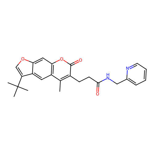 3-(3-tert-butyl-5-methyl-7-oxofuro[3,2-g]chromen-6-yl)-N-(pyridin-2-ylmethyl)propanamide structure