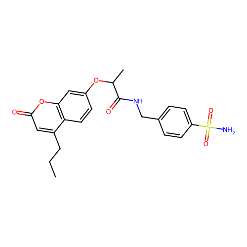 2-[(2-oxo-4-propyl-2H-chromen-7-yl)oxy]-N-(4-sulfamoylbenzyl)propanamide structure