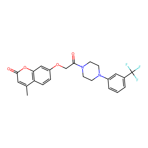 4-methyl-7-(2-oxo-2-(4-(3-(trifluoromethyl)phenyl)piperazin-1-yl)ethoxy)-2H-chromen-2-one structure