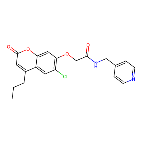 2-[(6-chloro-2-oxo-4-propyl-2H-chromen-7-yl)oxy]-N-(pyridin-4-ylmethyl)acetamide structure