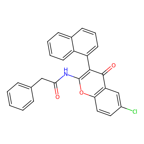 N-(6-chloro-3-(naphthalen-1-yl)-4-oxo-4H-chromen-2-yl)-2-phenylacetamide structure
