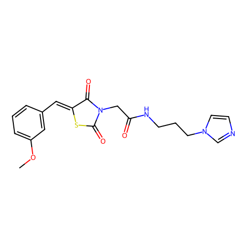 N-[3-(1H-imidazol-1-yl)propyl]-2-[(5Z)-5-(3-methoxybenzylidene)-2,4-dioxo-1,3-thiazolidin-3-yl]acetamide structure