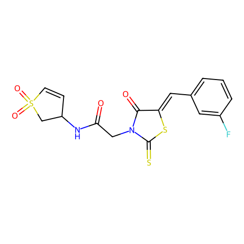 N-(1,1-dioxido-2,3-dihydrothiophen-3-yl)-2-[(5Z)-5-(3-fluorobenzylidene)-4-oxo-2-thioxo-1,3-thiazolidin-3-yl]acetamide structure