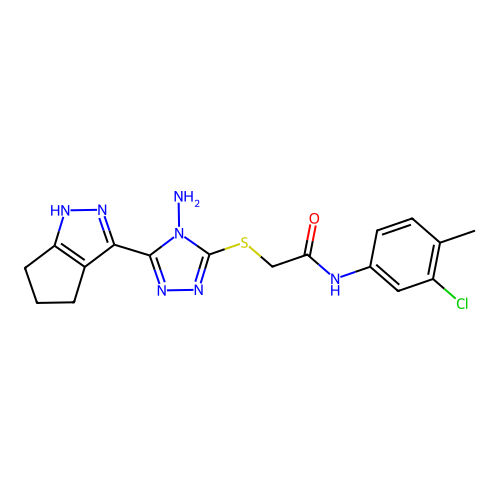 2-((4-amino-5-(1,4,5,6-tetrahydrocyclopenta[c]pyrazol-3-yl)-4H-1,2,4-triazol-3-yl)thio)-N-(3-chloro-4-methylphenyl)acetamide structure