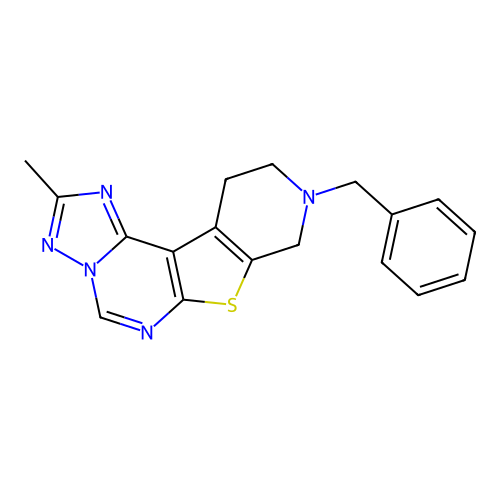 9-benzyl-2-methyl-8,9,10,11-tetrahydropyrido[4',3':4,5]thieno[3,2-e][1,2,4]triazolo[1,5-c]pyrimidine structure