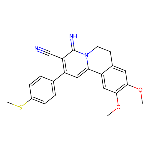 4-imino-9,10-dimethoxy-2-(4-(methylthio)phenyl)-6,7-dihydro-4H-pyrido[2,1-a]isoquinoline-3-carbonitrile structure
