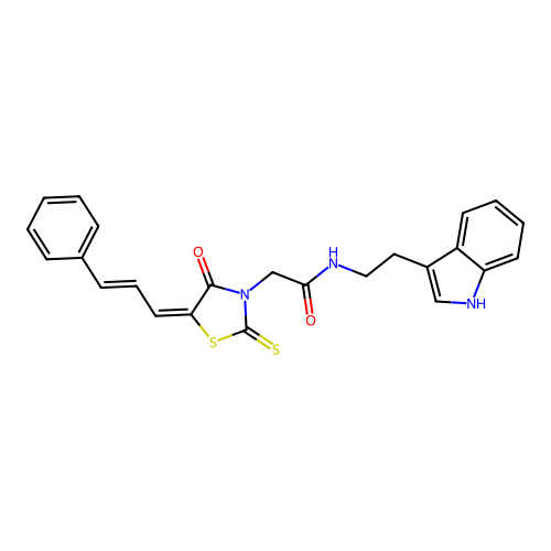 N-(2-(1H-indol-3-yl)ethyl)-2-((E)-4-oxo-5-((E)-3-phenylallylidene)-2-thioxothiazolidin-3-yl)acetamide structure