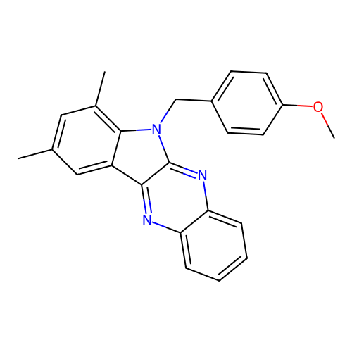 6-(4-methoxybenzyl)-7,9-dimethyl-6H-indolo[2,3-b]quinoxaline structure
