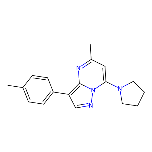 5-Methyl-3-(4-methylphenyl)-7-pyrrolidin-1-ylpyrazolo[1,5-a]pyrimidine structure