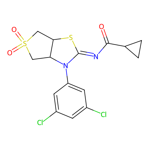 (Z)-N-(3-(3,5-dichlorophenyl)-5,5-dioxidotetrahydrothieno[3,4-d]thiazol-2(3H)-ylidene)cyclopropanecarboxamide structure