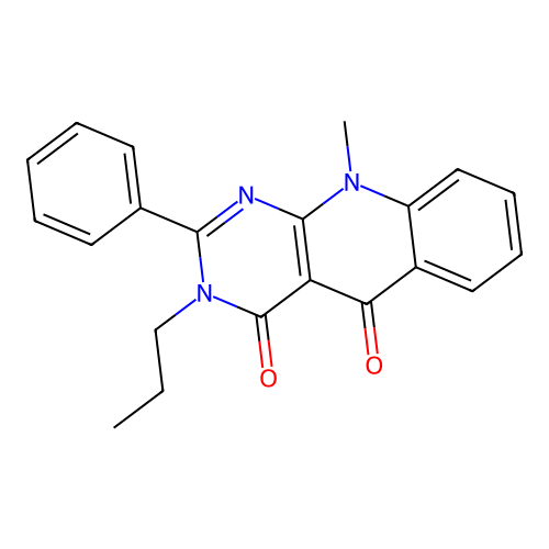 10-methyl-2-phenyl-3-propylpyrimido[4,5-b]quinoline-4,5(3H,10H)-dione structure