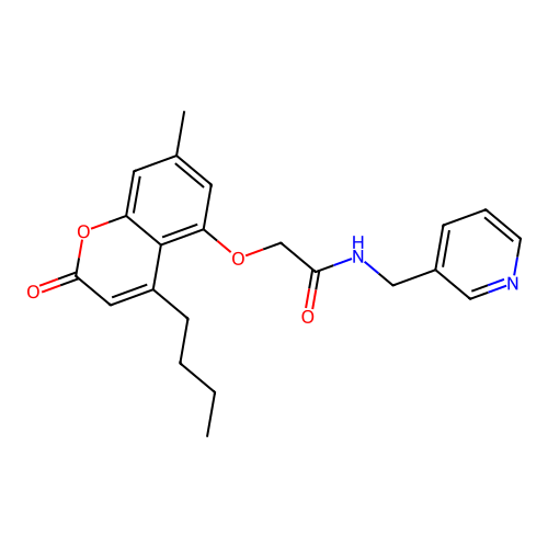 2-((4-butyl-7-methyl-2-oxo-2H-chromen-5-yl)oxy)-N-(pyridin-3-ylmethyl)acetamide structure