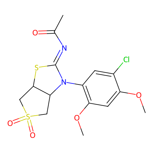 N-[(2Z)-3-(5-chloro-2,4-dimethoxyphenyl)-5,5-dioxidotetrahydrothieno[3,4-d][1,3]thiazol-2(3H)-ylidene]acetamide structure