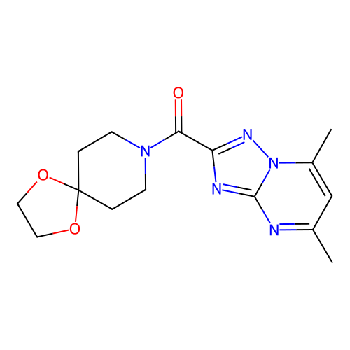 (5,7-dimethyl-[1,2,4]triazolo[1,5-a]pyrimidin-2-yl)(1,4-dioxa-8-azaspiro[4.5]decan-8-yl)methanone structure