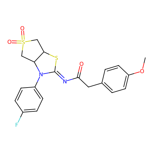 N-[(2E)-3-(4-fluorophenyl)-5,5-dioxidotetrahydrothieno[3,4-d][1,3]thiazol-2(3H)-ylidene]-2-(4-methoxyphenyl)acetamide structure