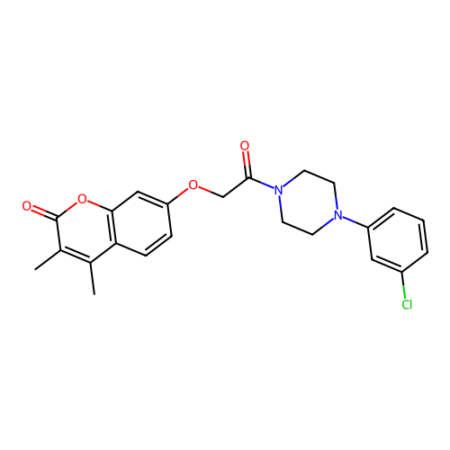 7-(2-(4-(3-chlorophenyl)piperazin-1-yl)-2-oxoethoxy)-3,4-dimethyl-2H-chromen-2-one structure