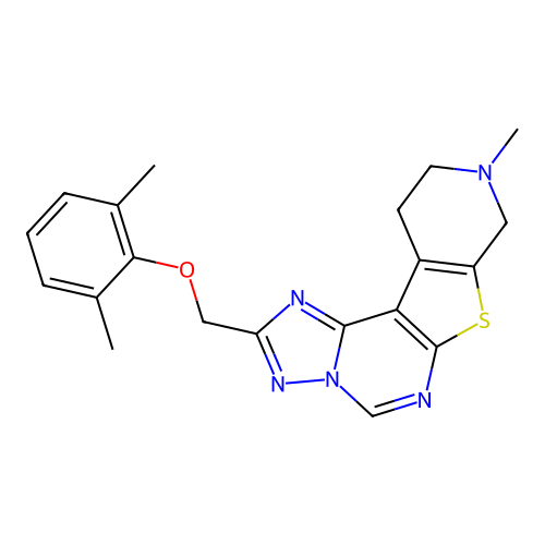 2-((2,6-dimethylphenoxy)methyl)-9-methyl-8,9,10,11-tetrahydropyrido[4',3':4,5]thieno[3,2-e][1,2,4]triazolo[1,5-c]pyrimidine structure