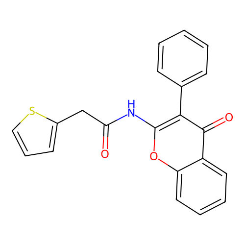 N-(4-oxo-3-phenyl-4H-chromen-2-yl)-2-(thiophen-2-yl)acetamide structure