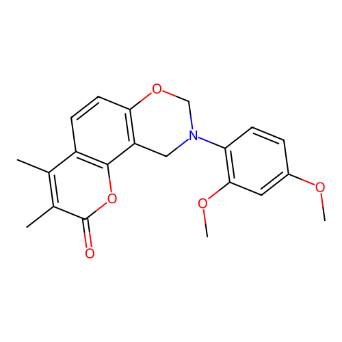 9-(2,4-dimethoxyphenyl)-3,4-dimethyl-8,10-dihydropyrano[2,3-f][1,3]benzoxazin-2-one structure