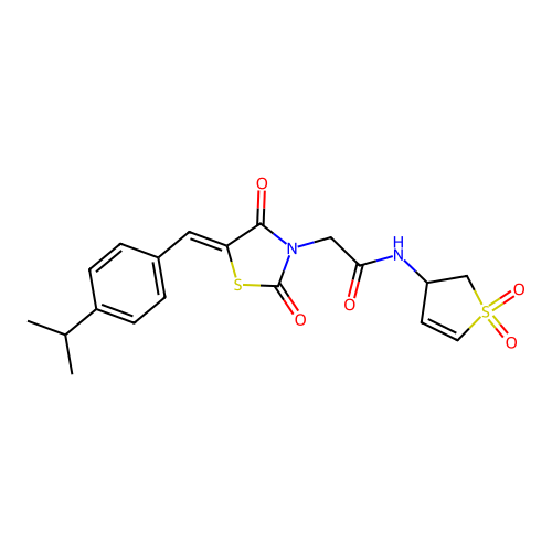 N-(1,1-dioxo-2,3-dihydrothiophen-3-yl)-2-[(5Z)-2,4-dioxo-5-[(4-propan-2-ylphenyl)methylidene]-1,3-thiazolidin-3-yl]acetamide structure