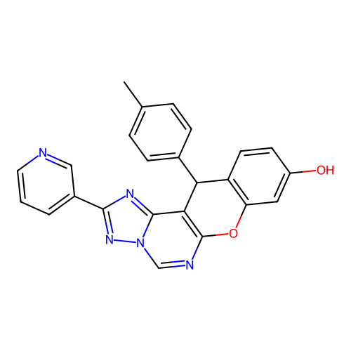12-(4-methylphenyl)-2-(3-pyridinyl)-12H-chromeno[3,2-e][1,2,4]triazolo[1,5-c]pyrimidin-9-ol structure