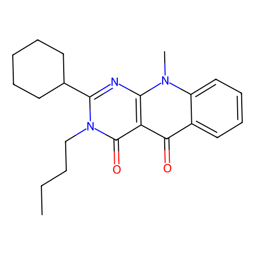 3-butyl-2-cyclohexyl-10-methylpyrimido[4,5-b]quinoline-4,5(3H,10H)-dione structure