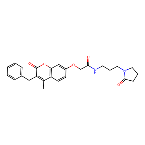 2-(3-benzyl-4-methyl-2-oxo-chromen-7-yl)oxy-N-[3-(2-oxopyrrolidin-1-yl)propyl]acetamide structure