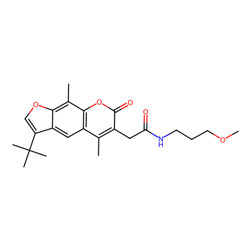 2-(3-tert-butyl-5,9-dimethyl-7-oxofuro[3,2-g]chromen-6-yl)-N-(3-methoxypropyl)acetamide structure