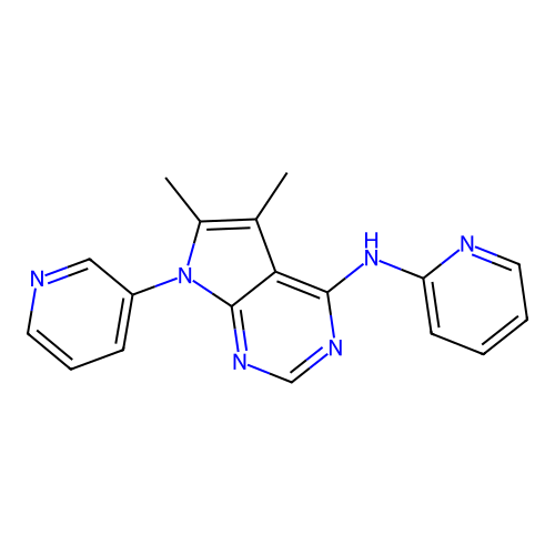 5,6-dimethyl-N-(pyridin-2-yl)-7-(pyridin-3-yl)-7H-pyrrolo[2,3-d]pyrimidin-4-amine structure
