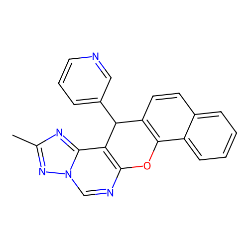 2-methyl-14-(pyridin-3-yl)-14H-benzo[7,8]chromeno[3,2-e][1,2,4]triazolo[1,5-c]pyrimidine structure