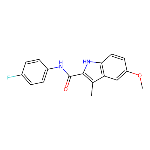 N-(4-fluorophenyl)-5-methoxy-3-methyl-1H-indole-2-carboxamide structure