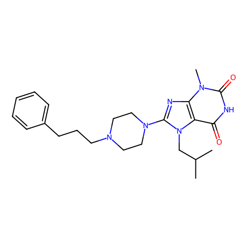 3-Methyl-7-(2-methylpropyl)-8-[4-(3-phenylpropyl)piperazin-1-yl]purine-2,6-dione structure