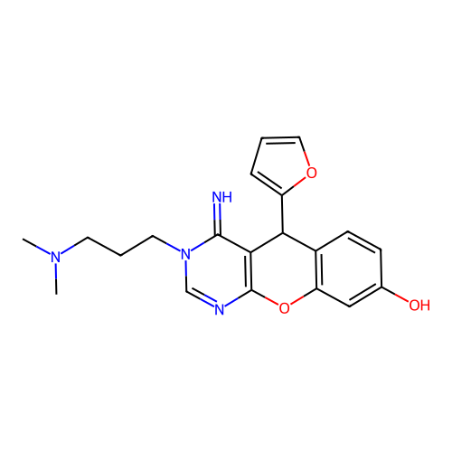 3-[3-(dimethylamino)propyl]-5-(furan-2-yl)-4-imino-3,5-dihydro-4H-chromeno[2,3-d]pyrimidin-8-ol structure