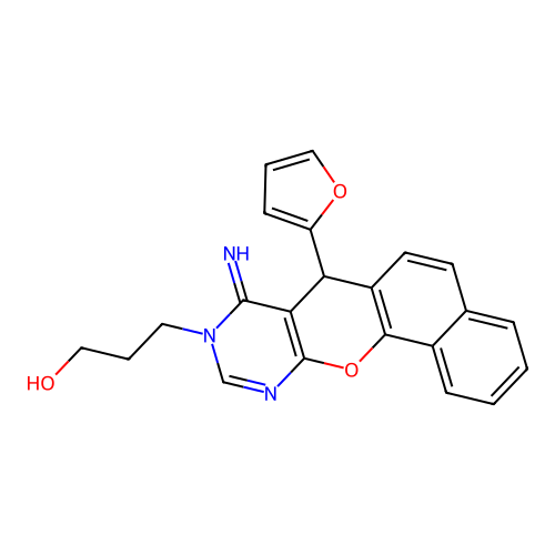 3-(7-(furan-2-yl)-8-imino-7H-benzo[7,8]chromeno[2,3-d]pyrimidin-9(8H)-yl)propan-1-ol structure