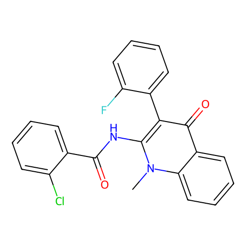 2-chloro-N-(3-(2-fluorophenyl)-1-methyl-4-oxo-1,4-dihydroquinolin-2-yl)benzamide structure