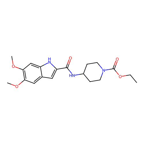 ethyl 4-{[(5,6-dimethoxy-1H-indol-2-yl)carbonyl]amino}piperidine-1-carboxylate structure